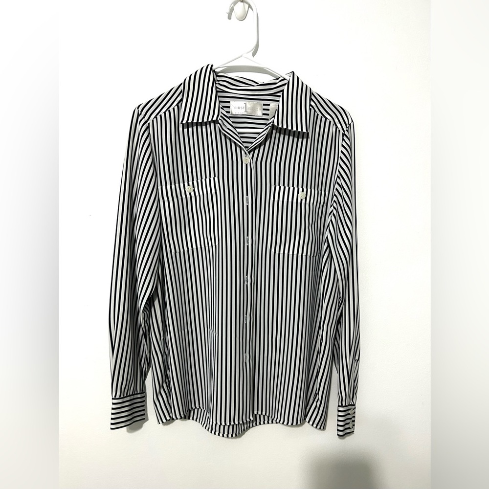 a stripped navy and white blouse